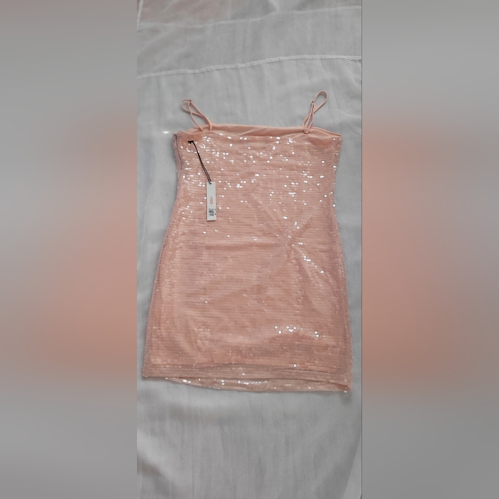 NWT!Chic June & Hudson Summer Sequin Square Neck Pink Luxe Women's Mini Dress XL - Picture 6 of 14
